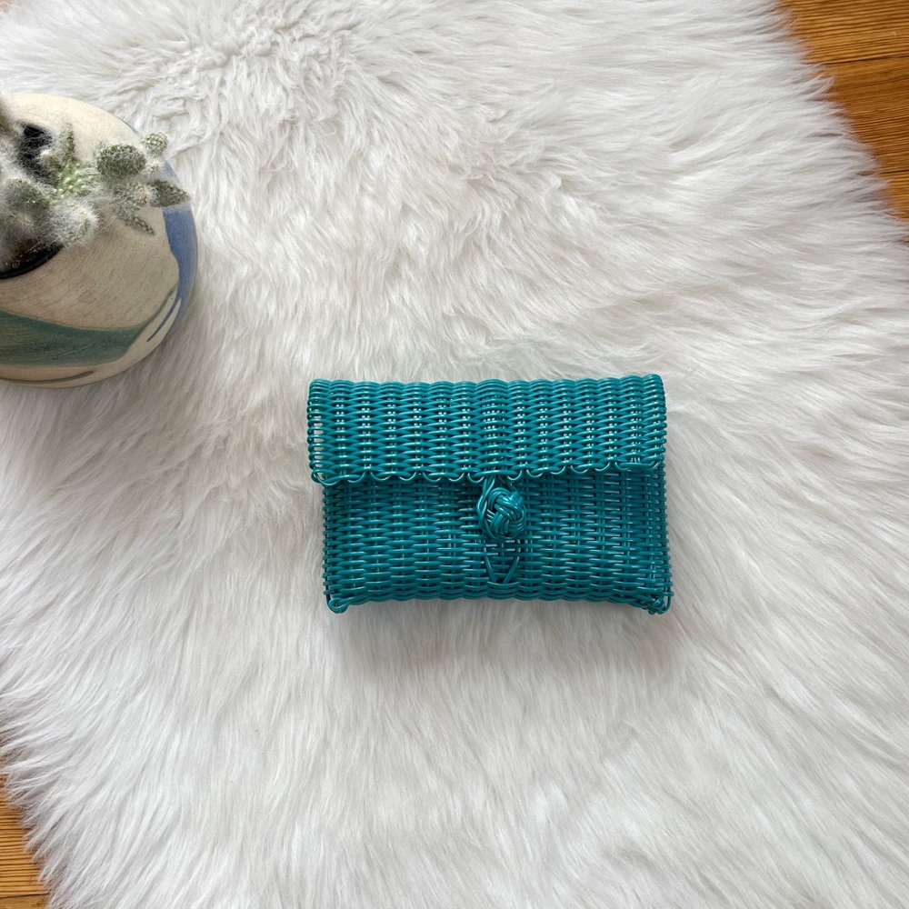 Teal Woven Straw Clutch